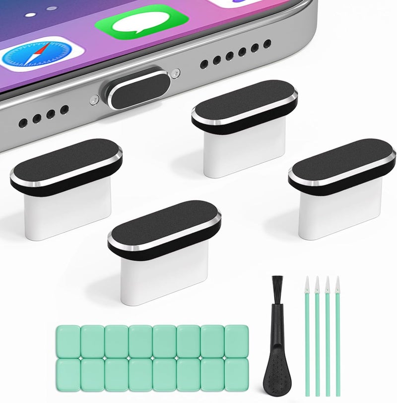 joremx Store USB C Dust Plug, 4 Pack Type C Anti Dust Plug Cover for iPhone 17, 16, 15 Series, Galaxy S22/S21/S20 and Other USB-C Devices, Charging Port Protector Cap with Cleaning Brush (Black) - Image 1